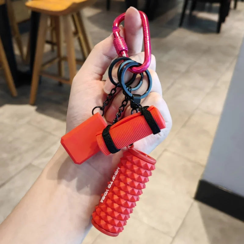 Mini Yoga Mat Foam Roller Keychain Bag Charm - Simulation Fitness Bricks Keychain Gym Bag Accessory Gift for Women Yoga Lovers