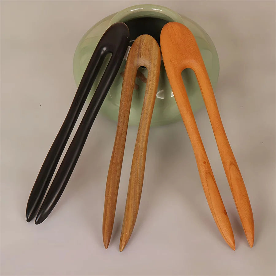 New simple Chinese style hair stick wooden U-shaped hair fork
