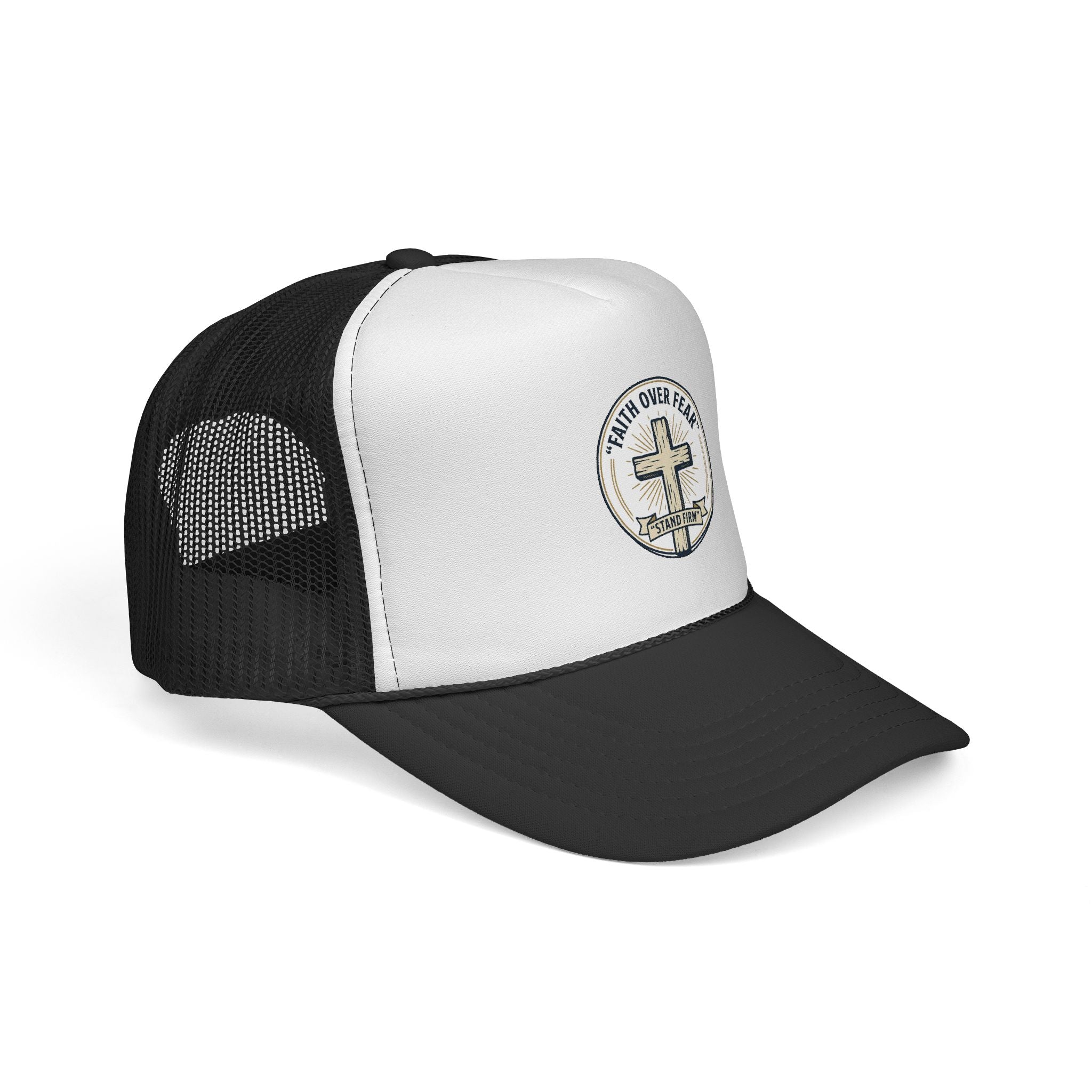 Faith Over Fear Trucker Cap — Christian Cross Mesh Hat