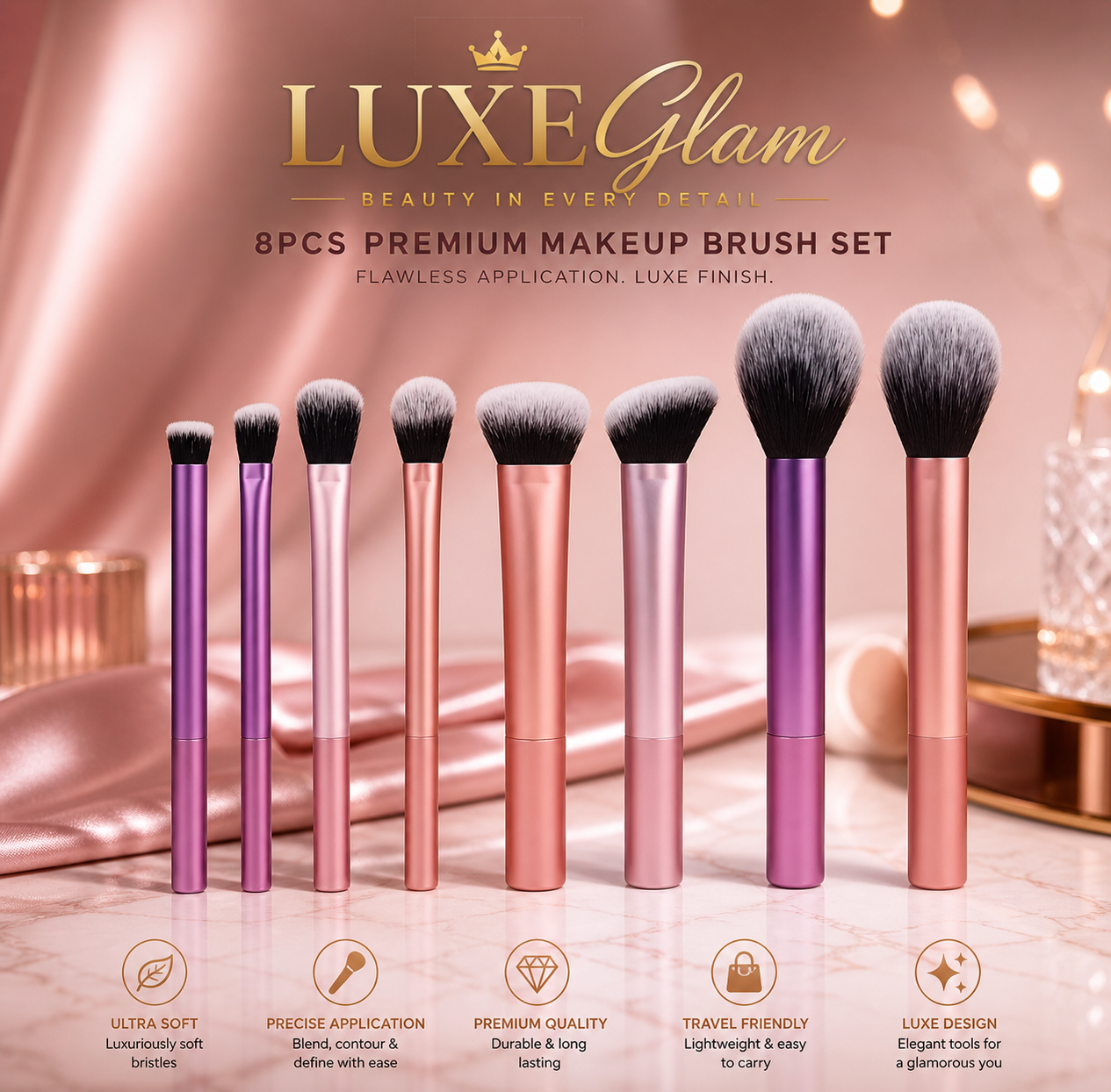 8pcs Makeup Brush Kit Soft Synthetic Hair Make Up Brushes Foundation Blush Eyeshadow Cosmetic Makeup Tools