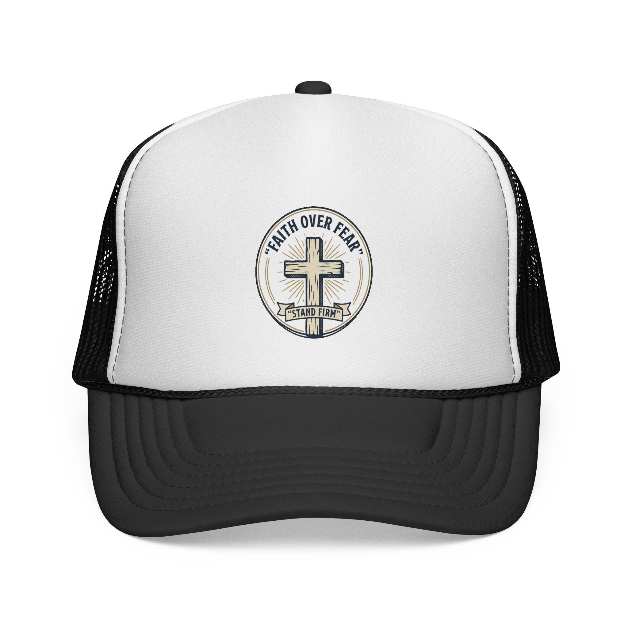 Faith Over Fear Trucker Cap — Christian Cross Mesh Hat