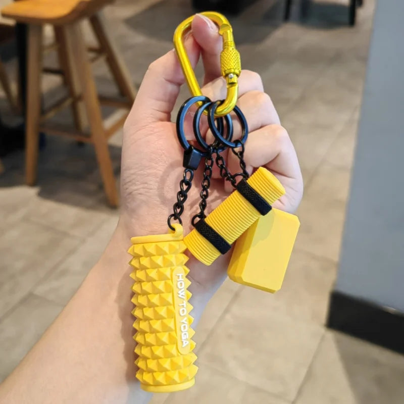 Mini Yoga Mat Foam Roller Keychain Bag Charm - Simulation Fitness Bricks Keychain Gym Bag Accessory Gift for Women Yoga Lovers