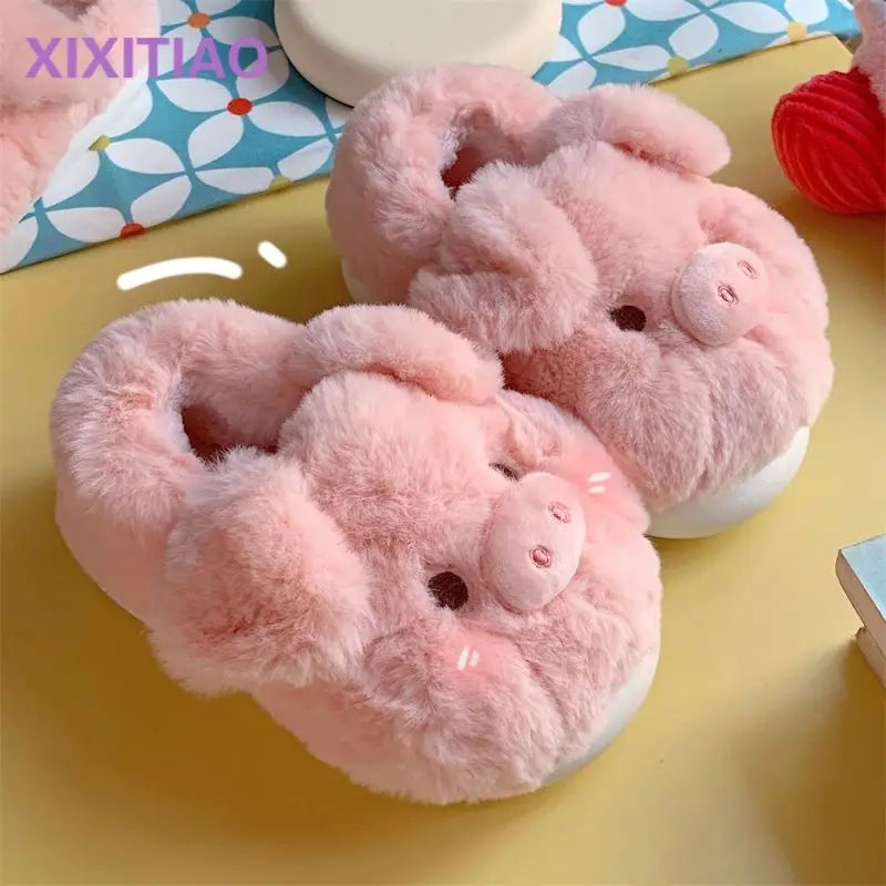 Pink Fluffy Pig Slippers