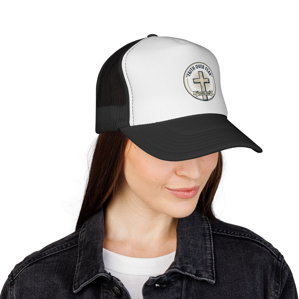 Faith Over Fear Trucker Cap — Christian Cross Mesh Hat