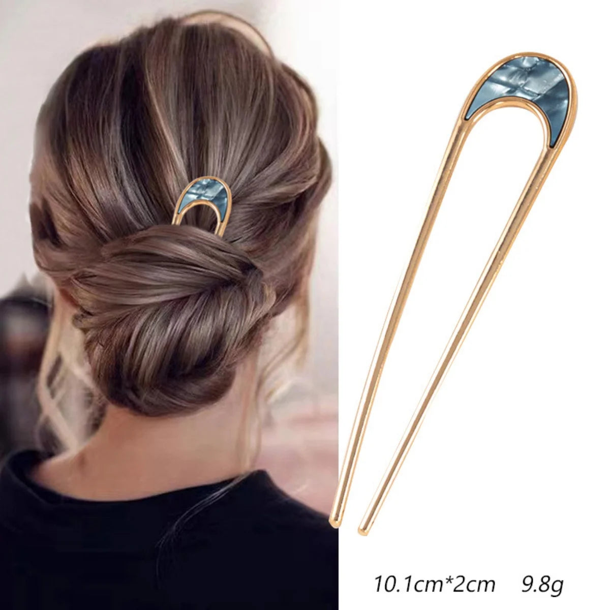 Metal U Shape Hair Stick For Women Silver Gold Color Elegant Shell Enamel Hairpin