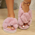 Women's Fluffy Cross Strap Fur Slippers Lightweight Soft Warm Plush House Slippers Woman Autumn Winter Flat Indoor Fuzzy Slides