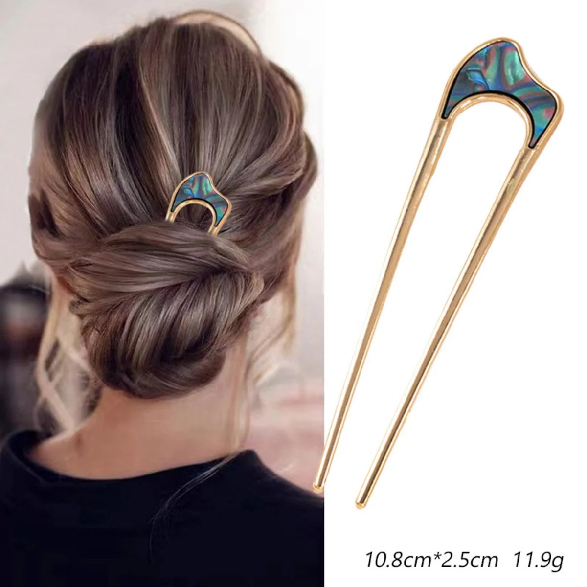 Metal U Shape Hair Stick For Women Silver Gold Color Elegant Shell Enamel Hairpin