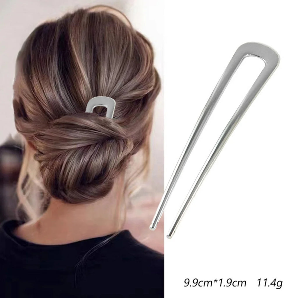 Metal U Shape Hair Stick For Women Silver Gold Color Elegant Shell Enamel Hairpin