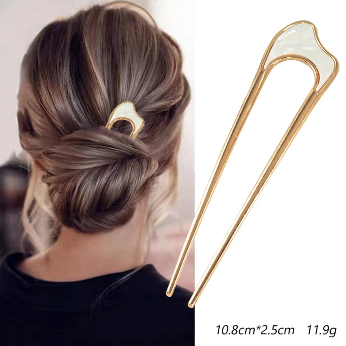Metal U Shape Hair Stick For Women Silver Gold Color Elegant Shell Enamel Hairpin