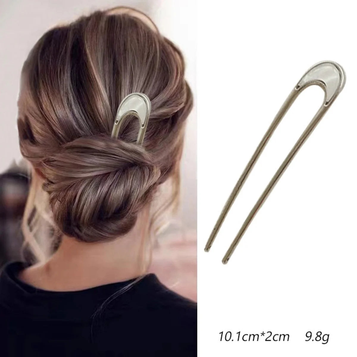 Metal U Shape Hair Stick For Women Silver Gold Color Elegant Shell Enamel Hairpin