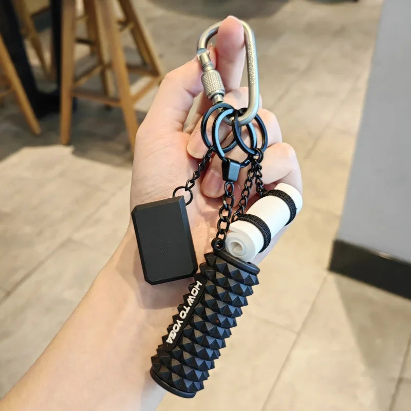 Mini Yoga Mat Foam Roller Keychain Bag Charm - Simulation Fitness Bricks Keychain Gym Bag Accessory Gift for Women Yoga Lovers