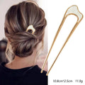 Metal U Shape Hair Stick For Women Silver Gold Color Elegant Shell Enamel Hairpin